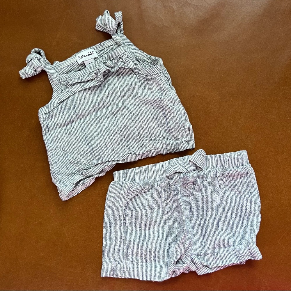 SPLENDID Navy Striped Linen Blend Tank & Shorts, 3-6mo